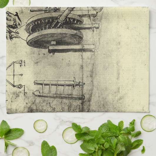 Leonardo da Vinci's Engineering Sketch of a Wheel Theedoek (Gevouwen)