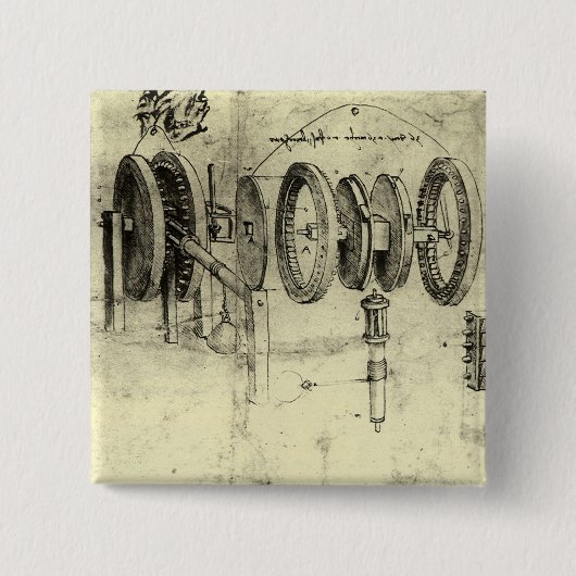 Leonardo da Vinci's Engineering Sketch of a Wheel Vierkante Button 5,1 Cm (Voorkant)