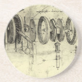 Leonardo da Vinci's Engineering Sketch of a Wheel Zandsteen Onderzetter (Voorkant)