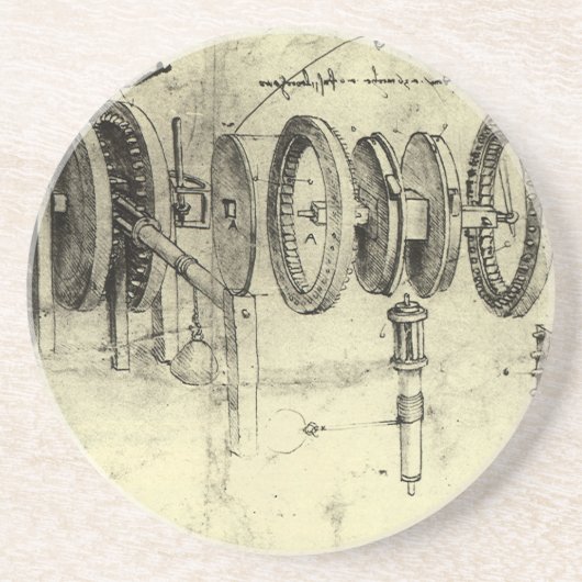 Leonardo da Vinci's Engineering Sketch of a Wheel Zandsteen Onderzetter (Voorkant)