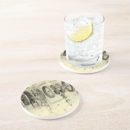 Leonardo da Vinci's Engineering Sketch of a Wheel Zandsteen Onderzetter (Zijkant)