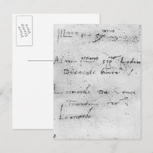 Leonardo da Vinci's handschrift Briefkaart (Voorkant / Achterkant)