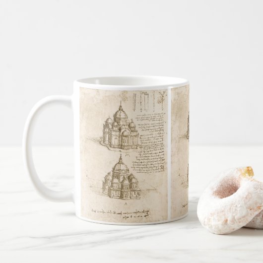 Leonardo da Vinci's Kathedraal Architectuur Studie Koffiemok (Met donut)