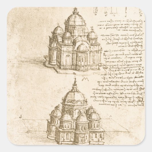 Leonardo da Vinci's Kathedraal Architectuur Studie Vierkante Sticker (Voorkant)