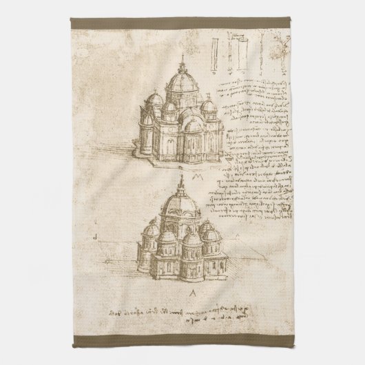 Leonardo da Vinci's Kathedrale Architectuurstudie Theedoek (Verticaal)