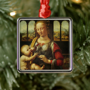 Leonardo da Vinci's Madonna met de anjer Metalen Ornament