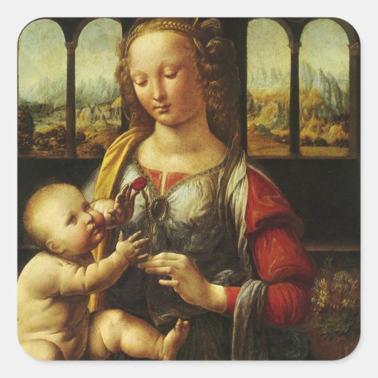 Leonardo da Vinci's Madonna met de anjer Vierkante Sticker (Voorkant)