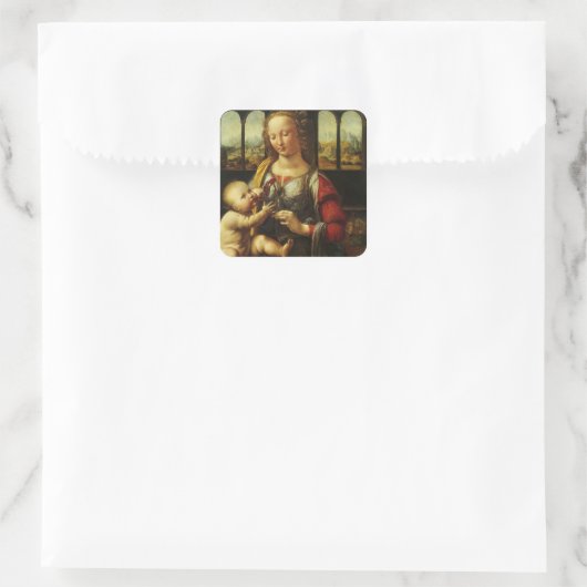 Leonardo da Vinci's Madonna van de Anjer Vierkante Sticker (Tas)