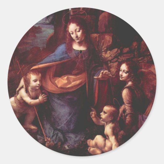 Leonardo da Vinci's Madonna van de Rotsen Ronde Sticker (Voorkant)