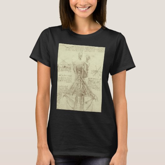 Leonardo da Vinci's menselijke anatomie ruggengraa T-shirt (Voorkant)