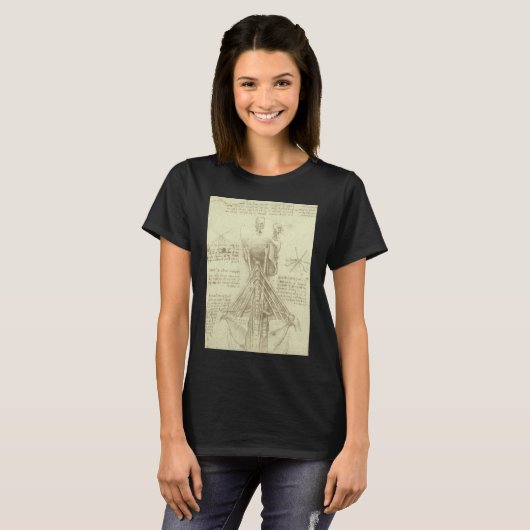 Leonardo da Vinci's menselijke anatomie ruggengraa T-shirt (Voorkant volledig)