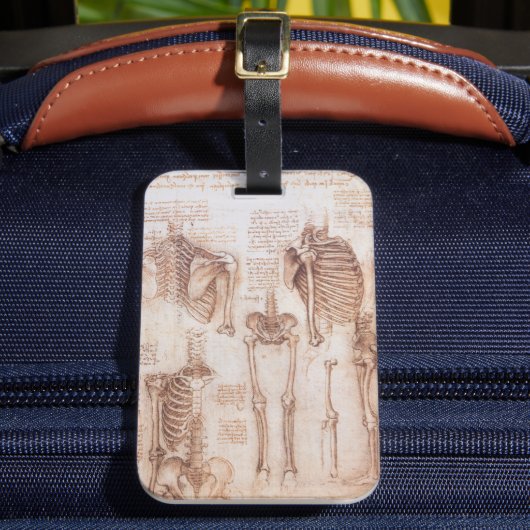 Leonardo da Vinci's menselijke anatomie skelet Bot Bagagelabel (Voorkant Insitu 2)