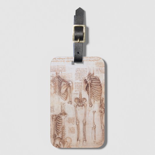 Leonardo da Vinci's menselijke anatomie skelet Bot Bagagelabel (Voorkant (verticaal))