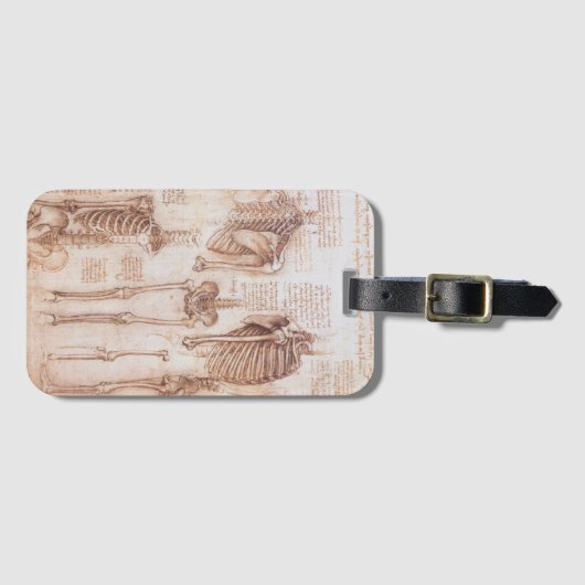 Leonardo da Vinci's menselijke anatomie skelet Bot Bagagelabel (Voorkant (horizontaal))