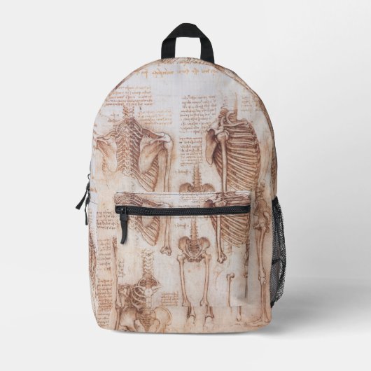 Leonardo da Vinci's menselijke anatomie skelet Bot Bedrukte Rugzak (Voorkant)