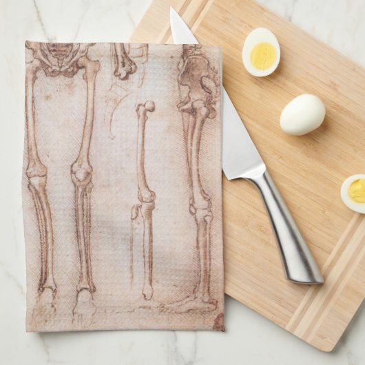 Leonardo da Vinci's menselijke anatomie skelet Bot Theedoek (Quarter Fold)