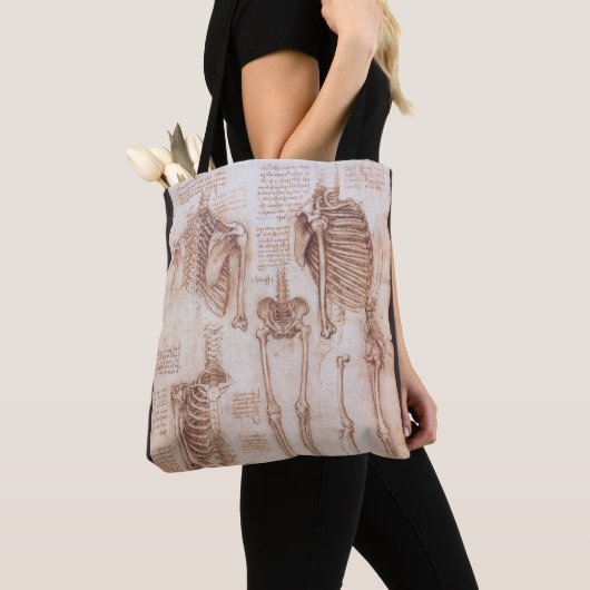 Leonardo da Vinci's menselijke anatomie skelet Bot Tote Bag (Dichtbij)