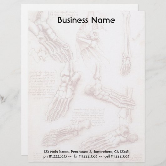 Leonardo da Vinci's menselijke anatomie voet Botte Persoonlijk Briefhoofd (Voorkant / Achterkant)