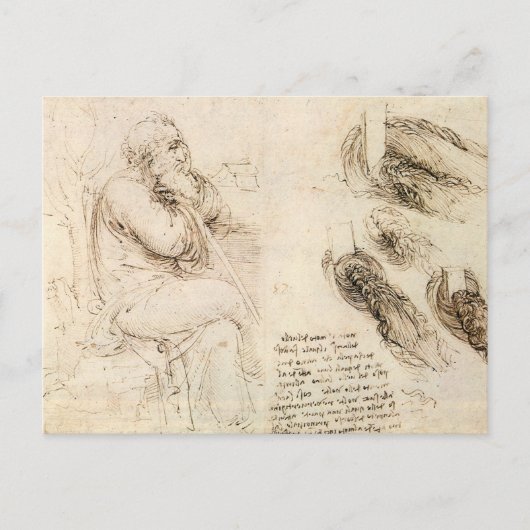 Leonardo da Vinci's Oude Man en Waterschets Briefkaart (Voorkant)