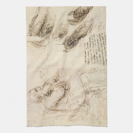 Leonardo da Vinci's Oude Man en Waterschets Theedoek (Verticaal)