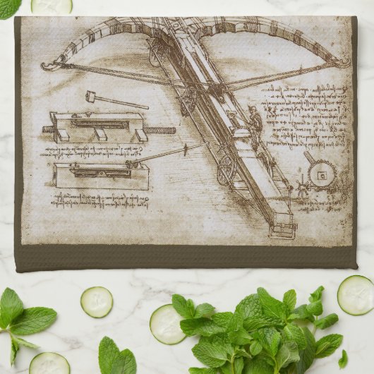 Leonardo da Vinci's reusachtige kruisboog wapen sc Theedoek (Gevouwen)