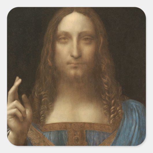 Leonardo da Vinci's Salvator Mundi (Jezus Christus Vierkante Sticker (Voorkant)