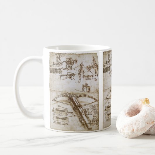 Leonardo da Vinci's schets van het reusachtige kru Koffiemok (Met donut)