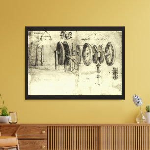 Leonardo da Vinci's technische schets van een wiel Canvas Afdruk