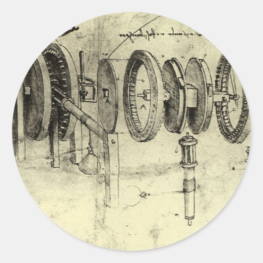 Leonardo da Vinci's technische schets van een wiel Ronde Sticker (Voorkant)