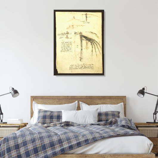 Leonardo da Vinci's vleugel op vliegmachineschets Canvas Afdruk (Insitu (Slaapkamer))