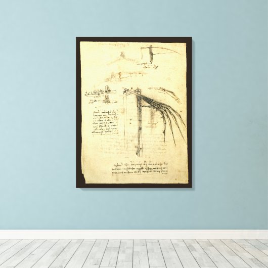 Leonardo da Vinci's vleugel op vliegmachineschets Canvas Afdruk (Insitu (Houten vloer))