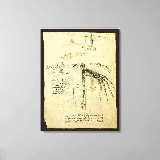 Leonardo da Vinci's vleugel op vliegmachineschets Canvas Afdruk (Voorkant)