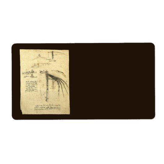 Leonardo da Vinci's vleugel op vliegmachineschets Etiket (Voorkant)