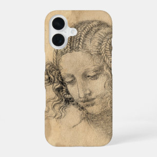 Leonardo DaVinci schetsboek vrouw perkament kunst iPhone 16 Hoesje