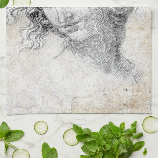 Leonardo DaVinci Sketch Leda Parchment Elegant Art Theedoek (Gevouwen)