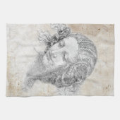 Leonardo DaVinci Sketch Leda Parchment Elegant Art Theedoek (Horizontaal)