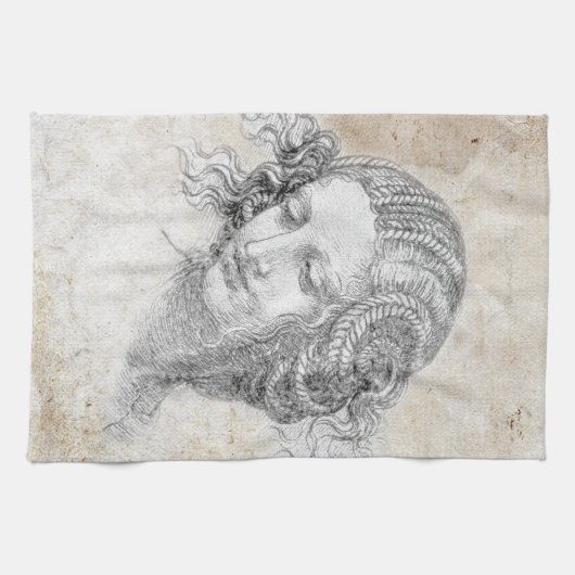 Leonardo DaVinci Sketch Leda Parchment Elegant Art Theedoek (Horizontaal)