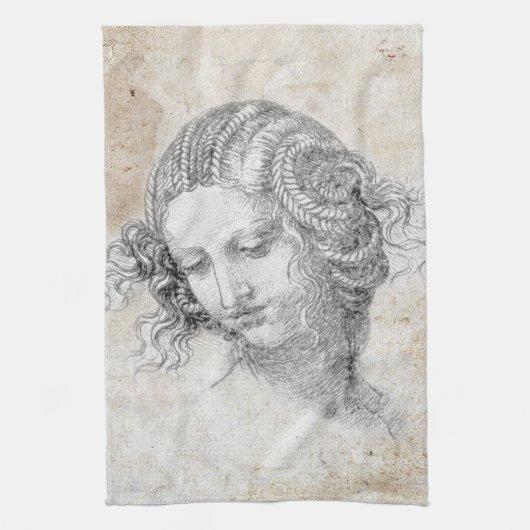 Leonardo DaVinci Sketch Leda Parchment Elegant Art Theedoek (Verticaal)