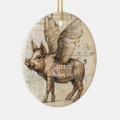 Leonardo Sketchbook Vliegend varken OrnameGeperson Keramisch Ornament (Rechts)