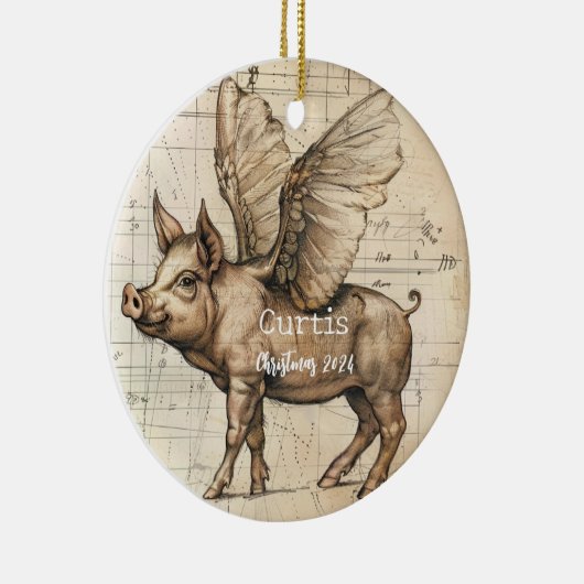 Leonardo Sketchbook Vliegend varken OrnameGeperson Keramisch Ornament (Rechts)