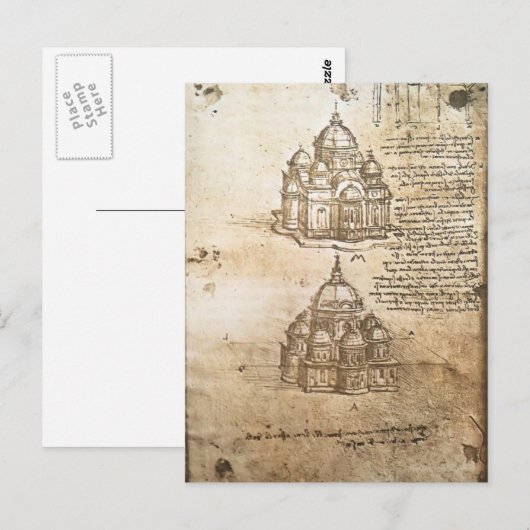 Leonardo Vinci- Studies over de gebouwen van de ce Briefkaart (Voorkant / Achterkant)