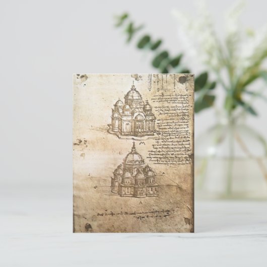 Leonardo Vinci- Studies over de gebouwen van de ce Briefkaart (Staand voorkant)