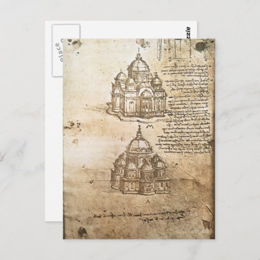 Leonardo Vinci- Studies over de gebouwen van de ce Briefkaart (Voorkant / Achterkant)