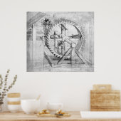 Leonardo Wooden Gears Drawing Poster (Keuken)