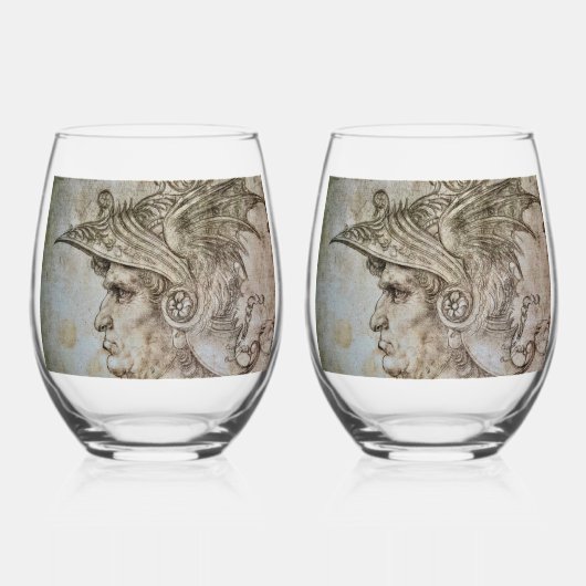Leonardo's Helmeted Warrior    Wijnglas Zonder Voet (Voorkant)