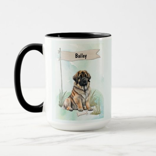 Leonberger Aquarel Gepersonaliseerde Hond Mok (Links)