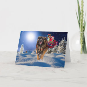 Leonberger bewaart Kerstman! De gevouwen Kaart van