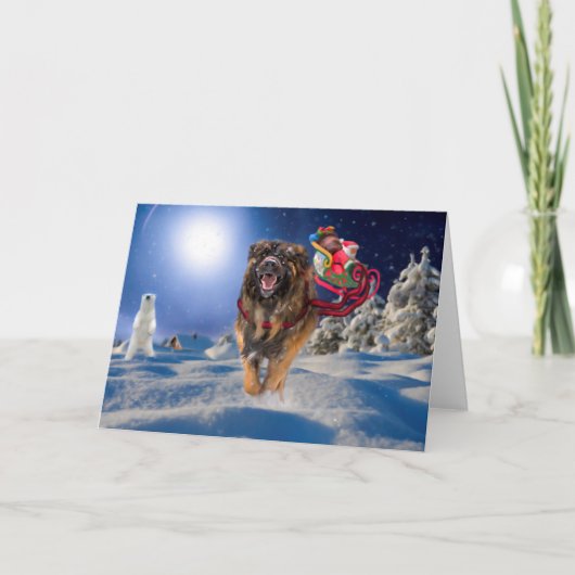 Leonberger bewaart Kerstman! De gevouwen Kaart van (Voorkant)
