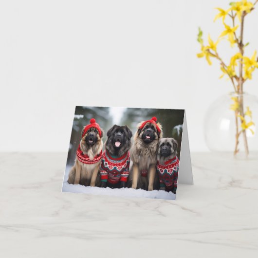 Leonberger Dogs Kerst Kaart (Gele Bloem)