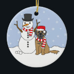 Leonberger en Snowman Ornament<br><div class="desc">Zeg "Prettige feestdagen" met dit Leonberger design van de huiskunst. Met een griezelige winter,  hond en sneeuwman illustratie,  zal het een hit zijn met de Leonberger fan. Maakt een geweldig cadeau zodat je er een aan je cadeaulijst kunt toevoegen!</div>